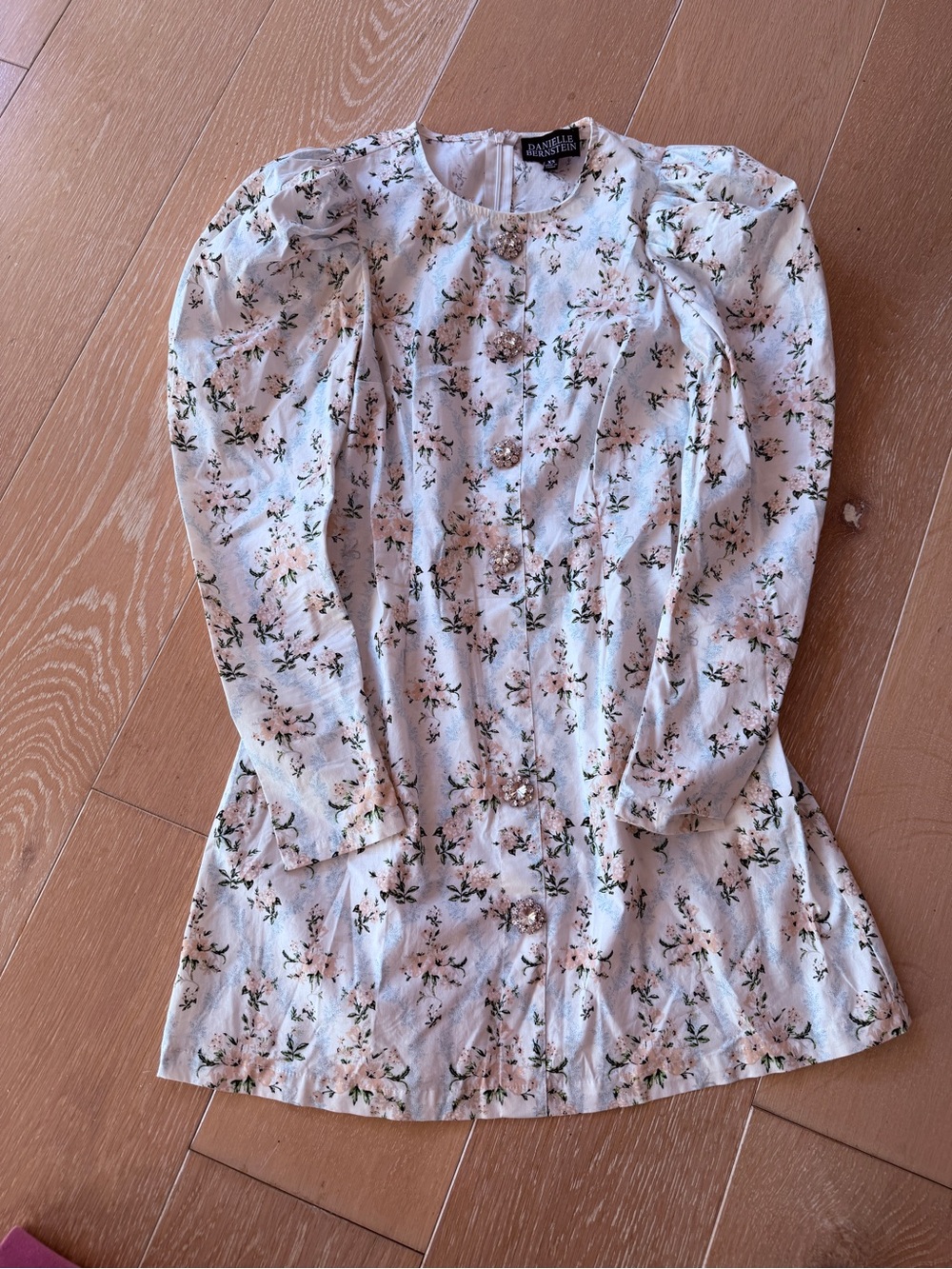 DANIELLE BERNSTEIN Cream Floral Button-Front Puff Sleeve Tunic